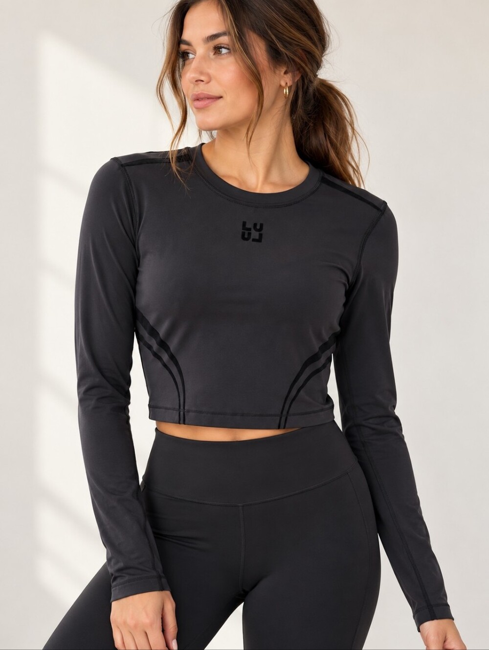 Lululemon Wunder Train Cropped Long Sleeve Flock Black Size 10 NWT